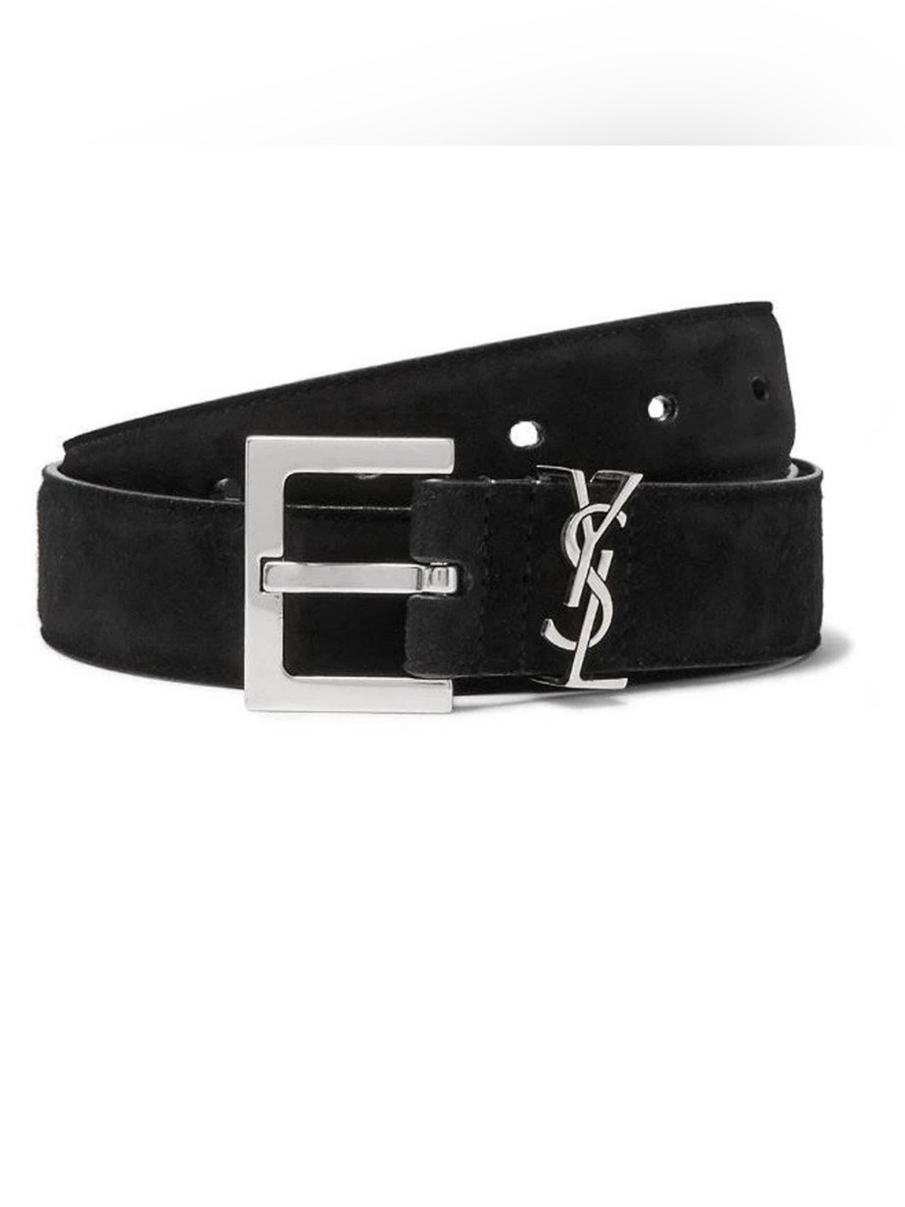 NEW YSL SAINT LAURENT LOGO CASSANDRE EMBOSSED SUEDE LEATHER BELT 100/40